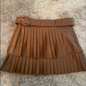 Camel Faux leather pleated skirt